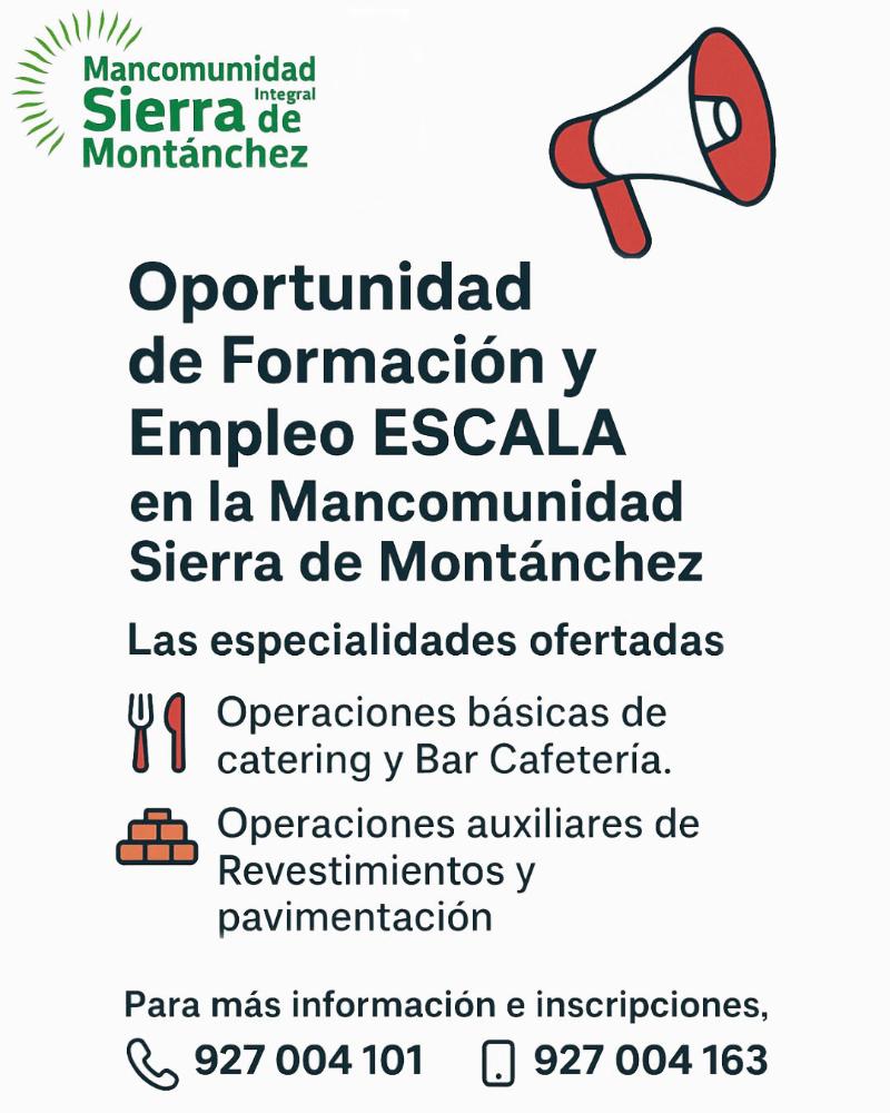 Imagen Oportunidad de Formación y Empleo ESCALA en la Mancomunidad Sierra de Montánchez