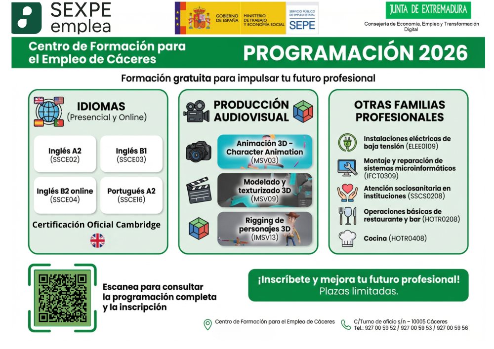 Imagen Programación Formativa 2026 del Centro de Formación para el Empleo de Cáceres