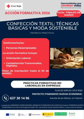 Imagen Acción Formativa 2026: Confección Textil – Técnicas Básicas y Moda Sostenible
