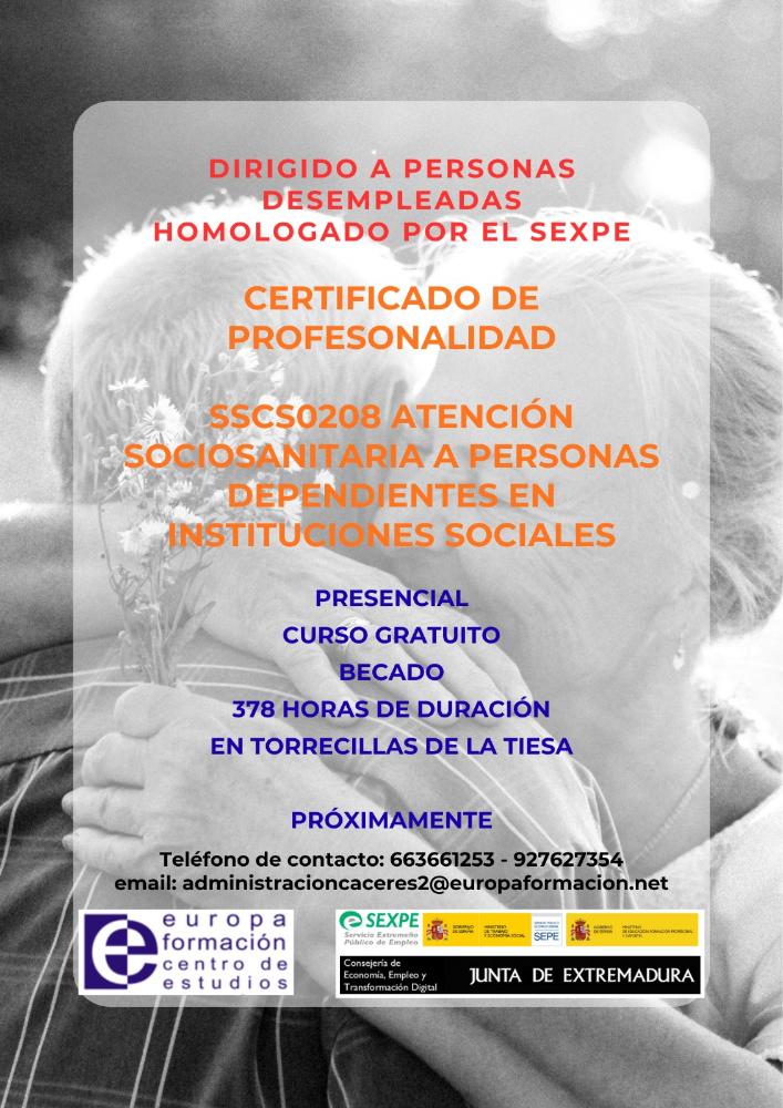 Imagen Curso gratuito de Atención Sociosanitaria a Personas Dependientes en Instituciones Sociales