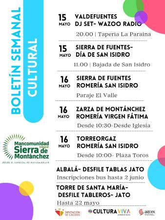 Imagen Boletín Cultural - Semana 13 al 16 de mayo