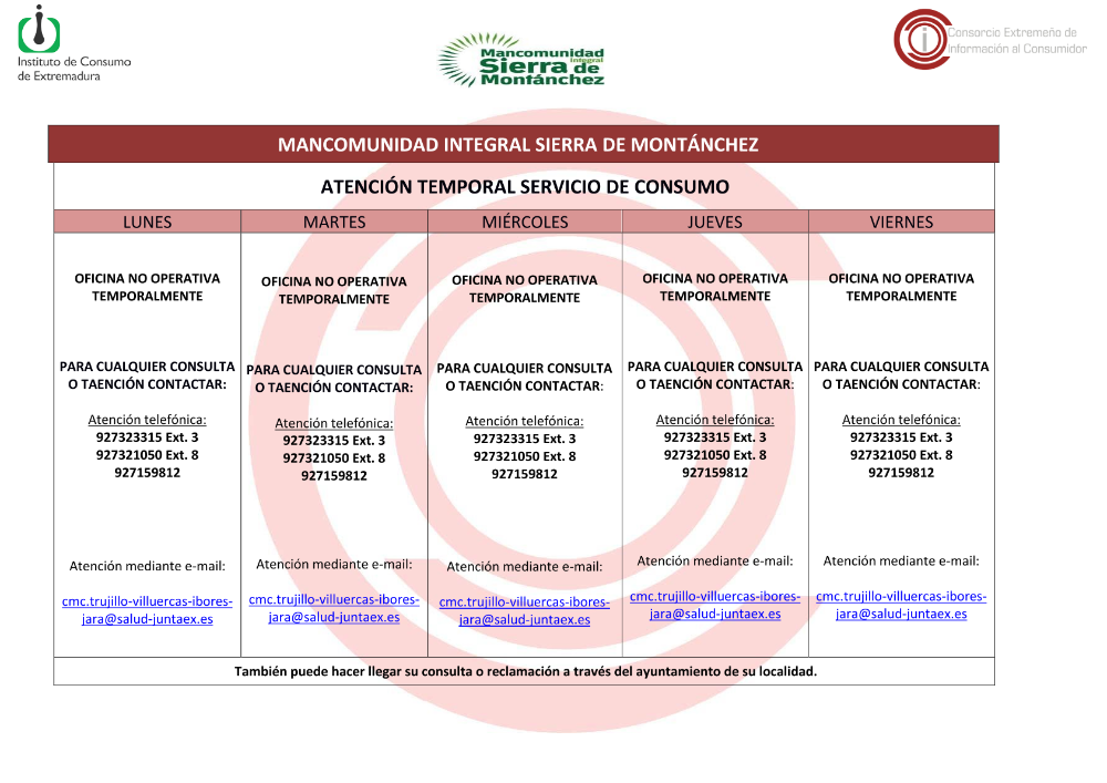 Imagen ATENCIÓN TEMPORAL SERVICIO DE CONSUMO