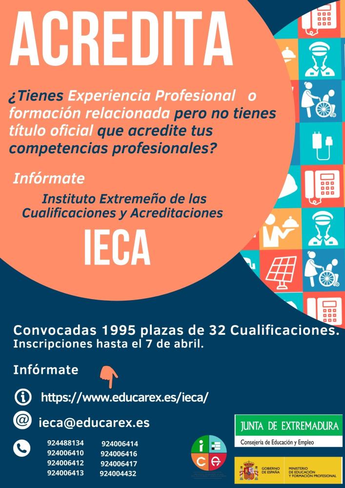 Imagen NUEVAS CONVOCATORIAS DEL PROCEDIMIENTO DE EVALUACIÓN Y ACREDITACIÓN DE COMPETENCIAS PROFESIONALES- IECA
